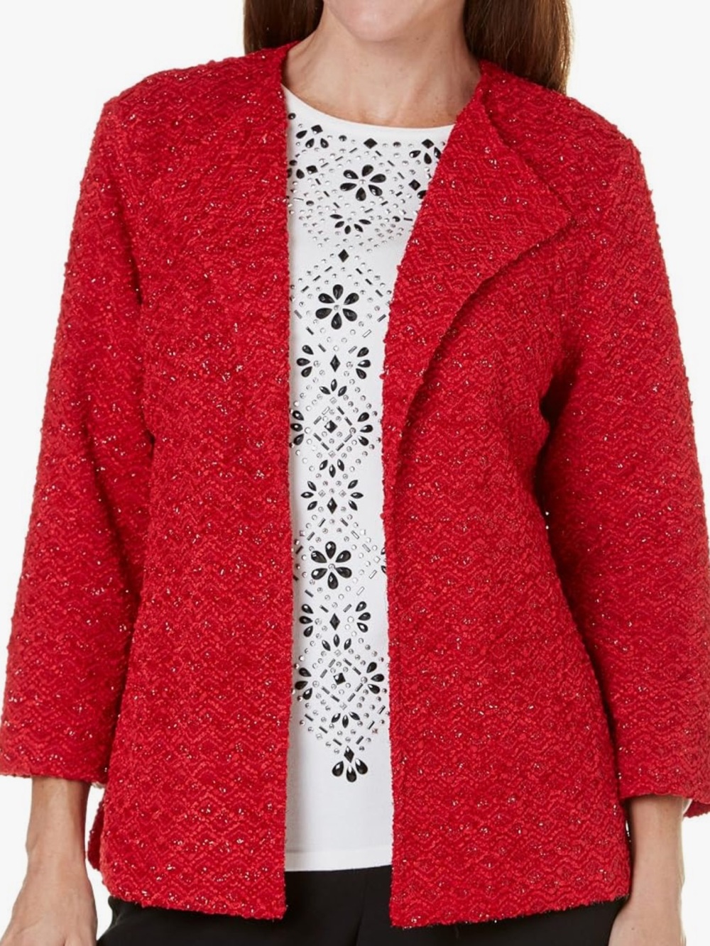 Alfred Dunner Women's Textured Shimmer Open Jacket Size 10